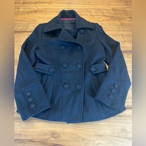 For John Vintage Wool Jacket, Women’s S-M Black Peacoat, Double Breasted, Fitted